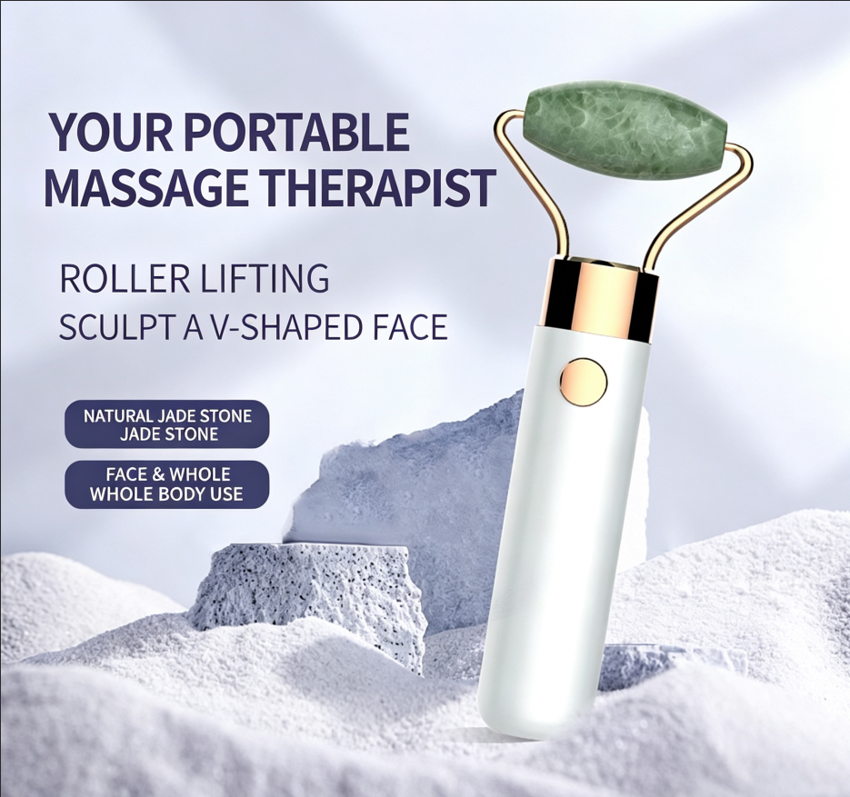 Upgrade 2 in 1 Vibrating Jade Facial Massager Roller, Electric Rose Quartz Eye Face Roller to Press Skin Cream Oil for Anti-Aging Reducing Wrinkles and Glowing Youthful Skin Tone