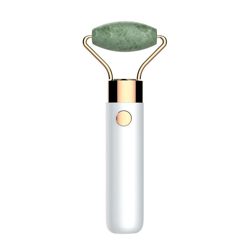 Upgrade 2 in 1 Vibrating Jade Facial Massager Roller, Electric Rose Quartz Eye Face Roller to Press Skin Cream Oil for Anti-Aging Reducing Wrinkles and Glowing Youthful Skin Tone