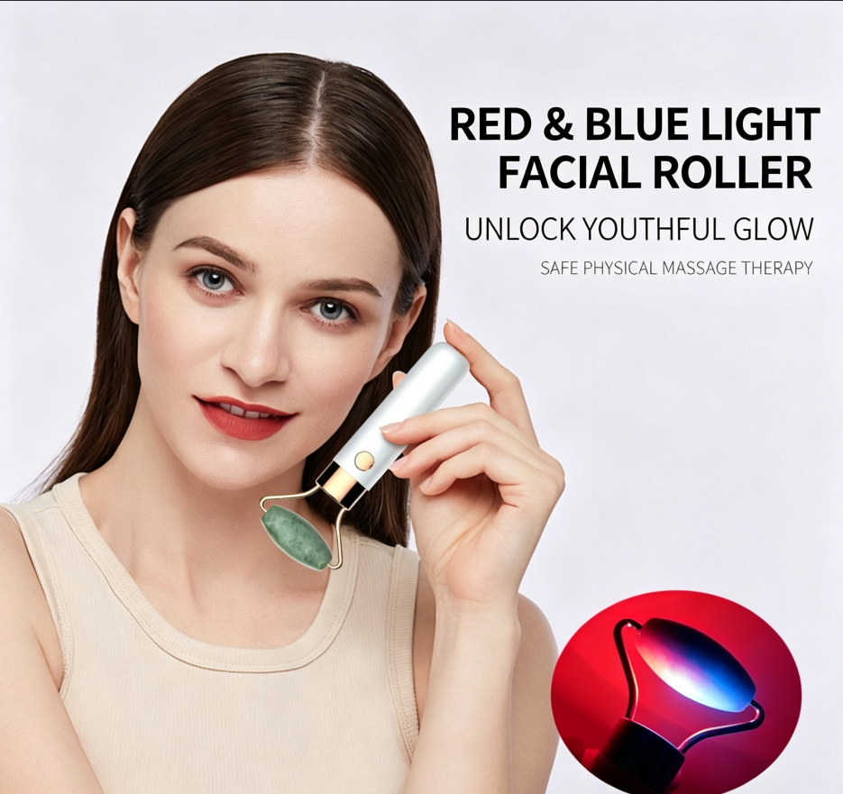 Upgrade 2 in 1 Vibrating Jade Facial Massager Roller, Electric Rose Quartz Eye Face Roller to Press Skin Cream Oil for Anti-Aging Reducing Wrinkles and Glowing Youthful Skin Tone
