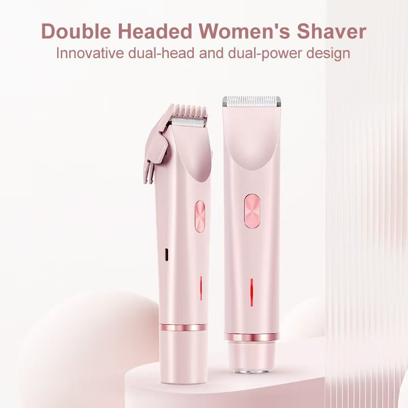 NoAging Trimmer for Women, Electric Shaver and Razor Rechargeable 2-in-1 Body and Facial Epilator, Dual Heads for Painless Trimming of Pubic Hair, Face, Underarms and Legs, Summer Gift