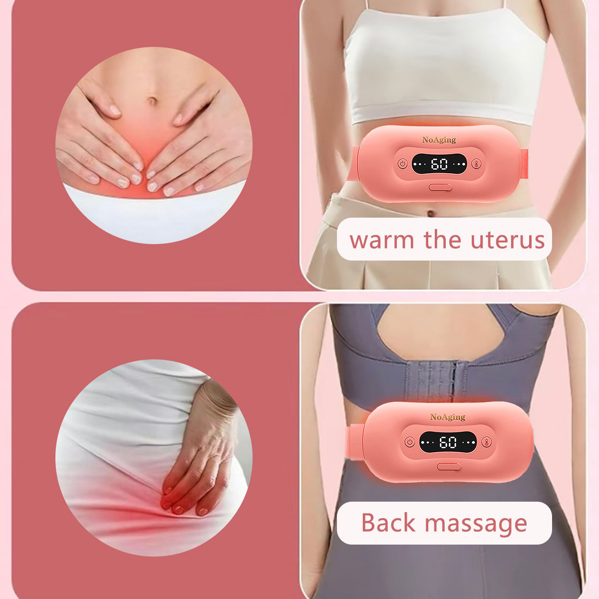 Electric Heating Pad, Portable Cordless Menstrual Heating Pad with 3 Heat Levels and 3 Massage Modes, Fast Large Heating Belly Wrap Belt for Cramps, Back Pain Relief Gifts for Women Girls Her