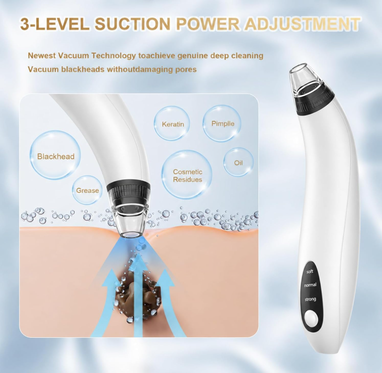 NoAging Blackhead Remover Tools Vacuum Facial Pore Cleaner Tool 3 Suction Power |  interchangeable probes USB rechargeable pore vacuum kit for facial deep cleansing, suitable for adults