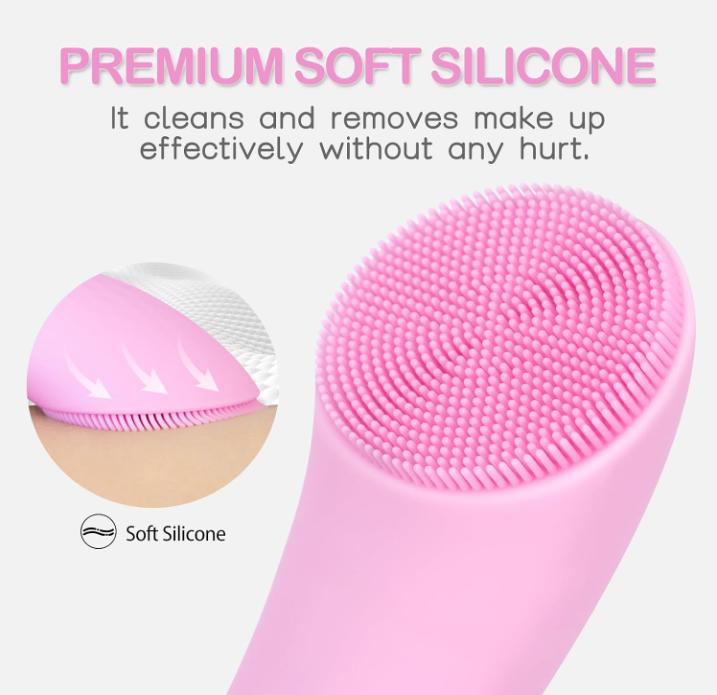 NoAging Facial Cleansing Brush, Rechargeable Silicone Face Scrubber with Heat Massage End, Vibrating Exfoliator Scrubber for Deep Cleaning, Waterproof Face Brush for Women and Men (Pink)