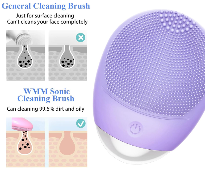 NoAging Facial Cleansing Brush, 3-in-1 Electric Soft Silicone Waterproof Face Scrubber, USB Rechargeable IPX7 Waterproof Sonic Vibrating Face Brush for Deep Cleansing, Gentle Exfoliating and Massaging