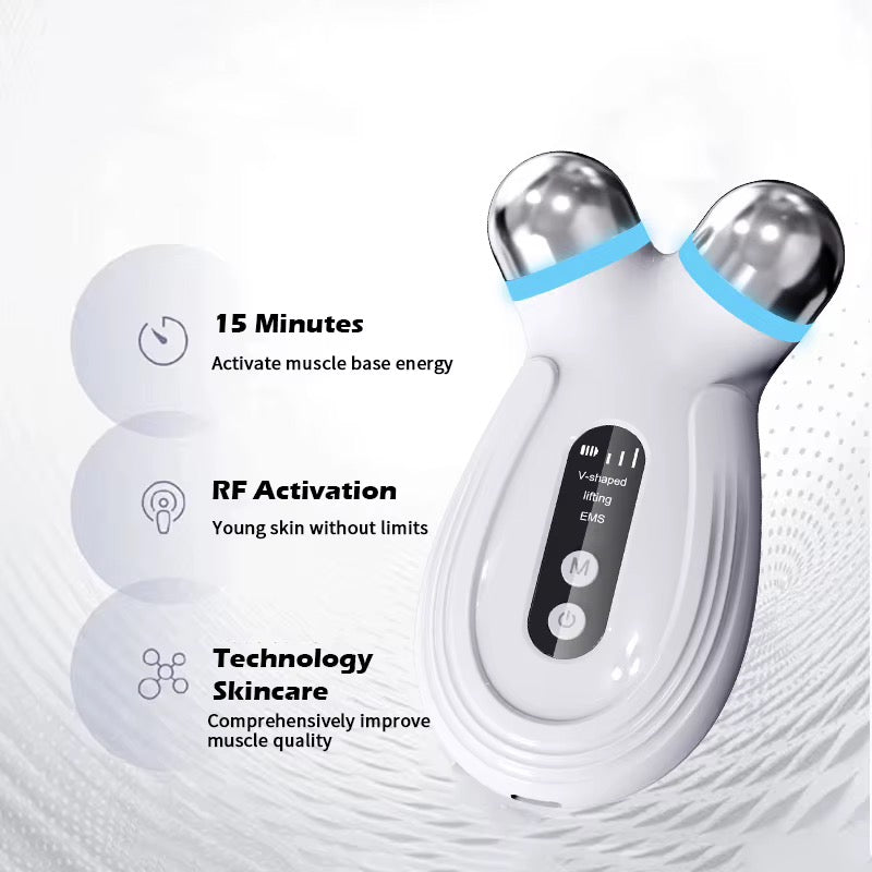 NoAging Handheld Microcurrent V-Face Anti-Aging Roller Massager for Face and Neck Lifting