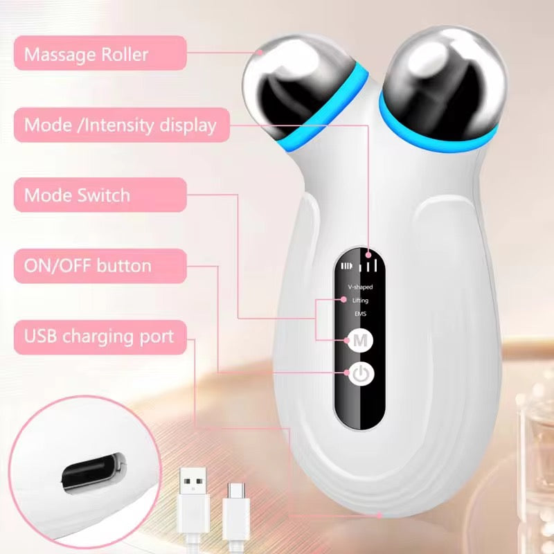 NoAging Handheld Microcurrent V-Face Anti-Aging Roller Massager for Face and Neck Lifting