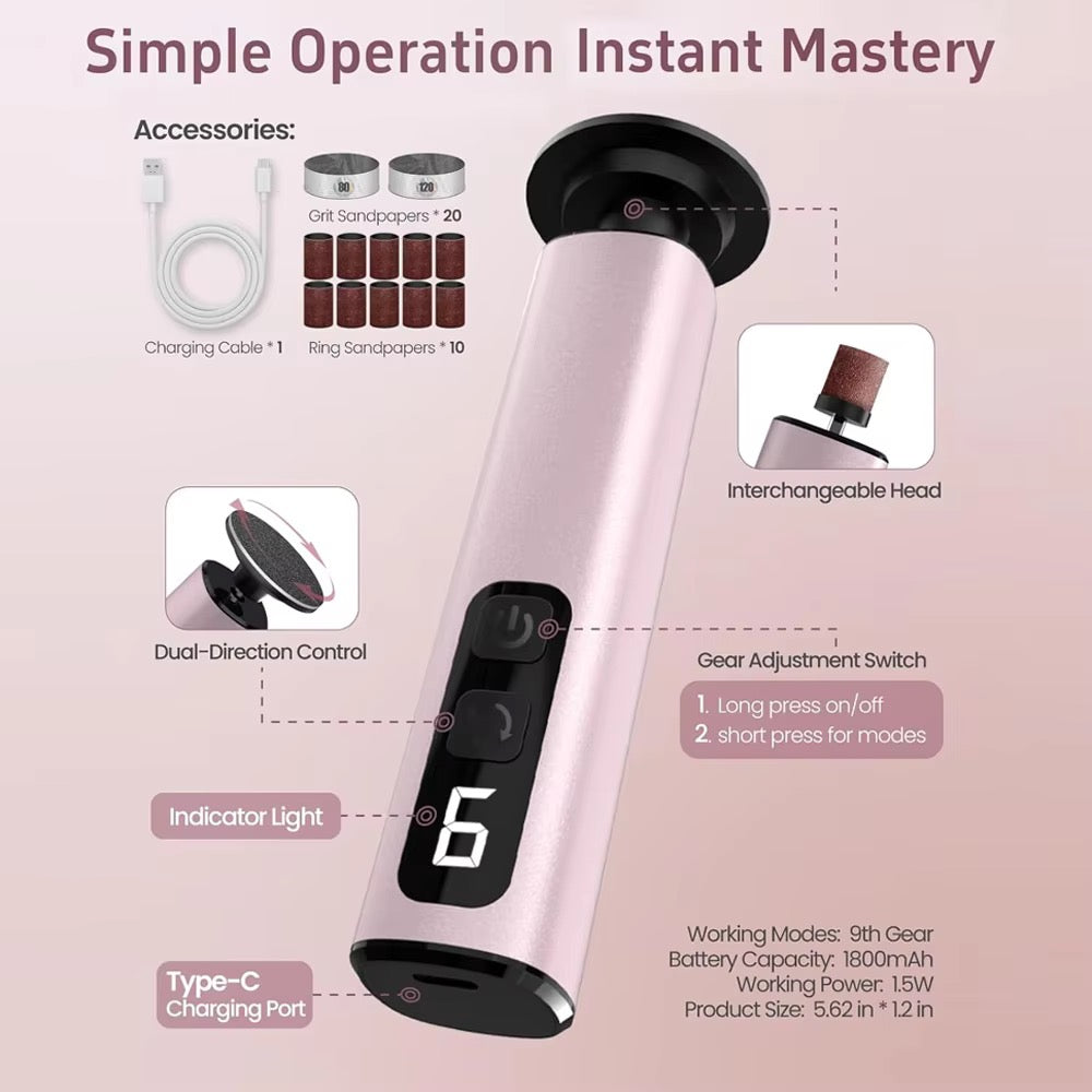 NoAging APRELM Electric Foot Callus Remover with 80pcs Sandpaper Discs, 4.8IN Longer Professional Callus Remover for Feet, Pedicure Tools Foot File for Dead Skin